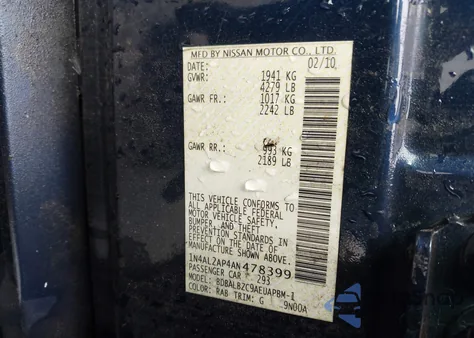 2010 Nissan Altima 2.5 S z USA, uszkodzony, nr VIN 1N4AL2AP4AN478399